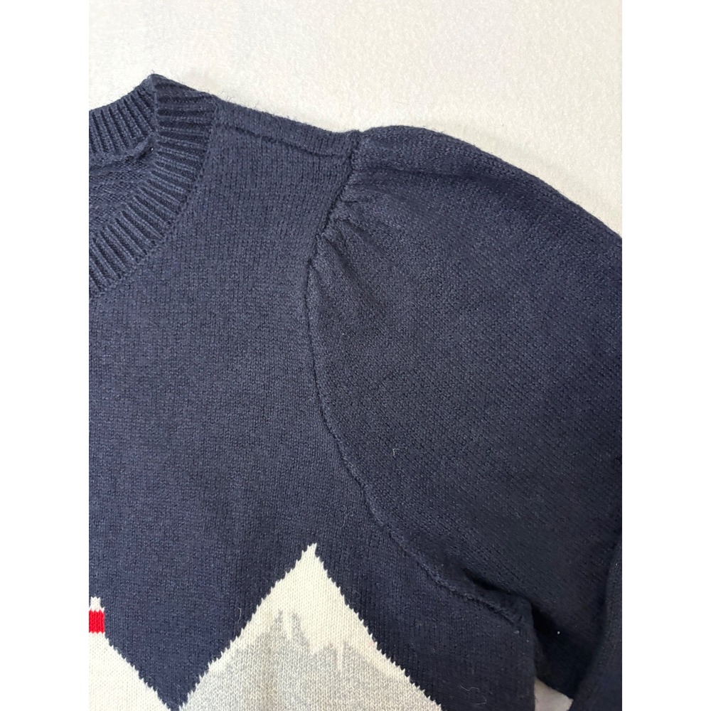Talbots Plus Women 2X Sweater Navy Winter Mountain Cabin Fair Isle Puffed Sleeve - Picture 3 of 8